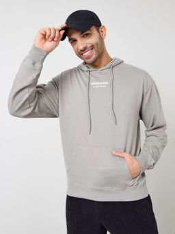 Styli - Relaxed Fit Puff Print Fleece Hoodie - Grey
