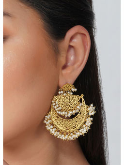 ZARIIN - 22Kt Gold Plated Handcrafted with Natural Fresh Water White Pearl Wedding Drop Earrings