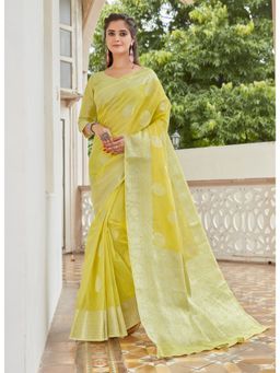 Sangam Prints - Lemon Yellow Woven Work Traditional Saree with Unstitched Blouse