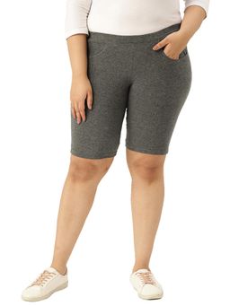 theRebelinme - Plus Size Womens Dark Grey Solid Cotton Shorts