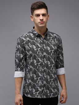 SHOWOFF - Men Black Collar Neck Abstract Print Comfort Fit Shirt