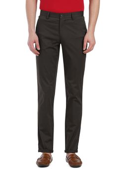 JadeBlue - Men Solid Brown Plain Cotton Uno Fit Casual Trouser