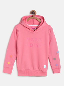 Tales & Stories - Girls Pink Cotton Poly Printed Hoodies