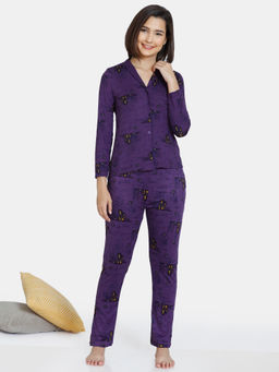 Zivame - Purple Halloween Knit Poly Shirt with Pyjama (Set of 2)