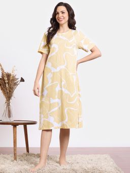 Zivame - Yellow Vividity Knit Cotton Mid Length Nightdress