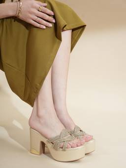 Drop Bold - Gold Embellished Block Heels For Women
