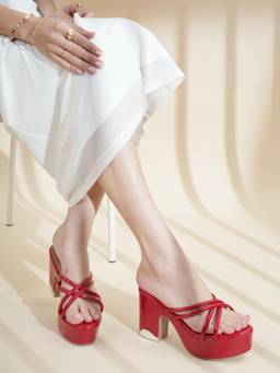 Drop Bold - Red Round Toe Block Heels For Women