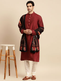 KISAH - Men Maroon Kurta Churidar and Dupatta (Set of 3)