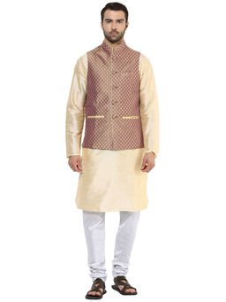 KISAH - Men Purple Kurta Jacket and Churidar (Set of 3)