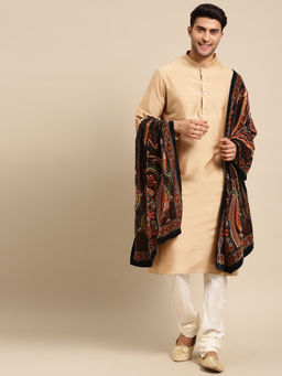 KISAH - Men Beige Kurta Churidar and Dupatta (Set of 3)