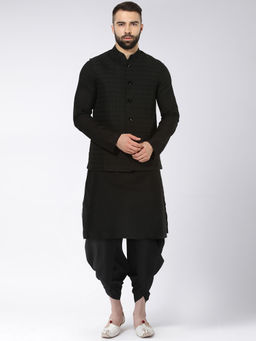 KISAH - Men Black Kurta Jacket and Dhoti (Set of 3)