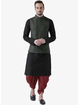 KISAH - Men Green Kurta Jacket and Dhoti (Set of 3)