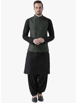 KISAH - Men Green Kurta Jacket and Dhoti (Set of 3)