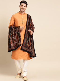 KISAH - Men Orange Kurta Churidar and Dupatta (Set of 3)