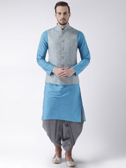 KISAH - Men Blue Kurta Jacket and Dhoti (Set of 3)
