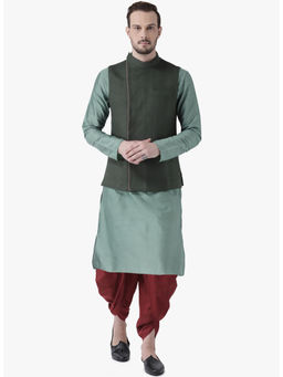 KISAH - Men Green Kurta Jacket and Dhoti (Set of 3)