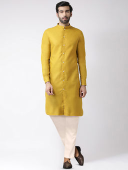 KISAH - Mens Mustard Kurta Trousers (Set of 2)