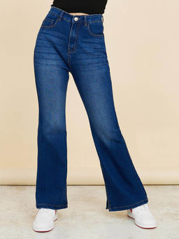 Styli - Women Blue High Rise Boot Cut Jeans with Side Slits