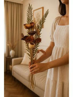Vanchai - Neutral Rust Tone Bridal Bouquet/ Bride Dried Colourful Flowers Pack of 5
