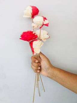 Vanchai - Strawberry Pink Sola Flower Pack of 5 Dried Flowers, Vase Filler For Home Decor