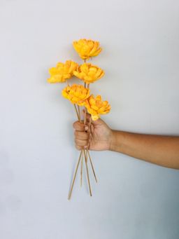 Vanchai - Marigold Yellow Sola Flower Pack of 5 Dried Flowers, Vase Filler For Home Decor