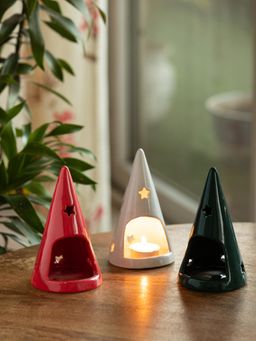 ExclusiveLane - Cone Trio' Ceramic Table Tea Light Candle Holder (Pack of 3, Hand-Glazed)