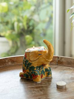 ExclusiveLane - Trunk Elephant' Ceramic Table Tea Light Candle Holder (Hand-Painted)