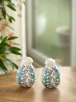 ExclusiveLane - Leafy Bunnies' Ceramic Decorative Showpiece Figurine (Pack of 2)