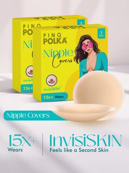 Pinq Polka - Reusable Nipple Covers Nude (2 Pairs) Adhesive Stick On Silicone Nipple Pasties 8CM