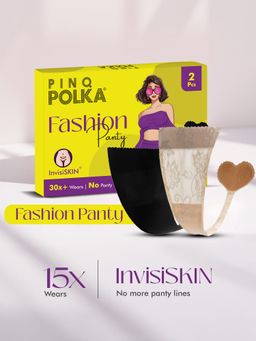 Pinq Polka - Fashion Panty Thong Nude Lace & Black Spandex – Seamless C-String L Size (2 Pcs)