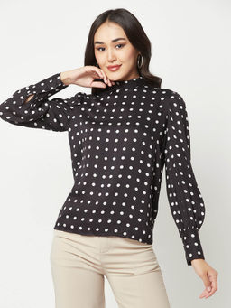 CRIMSOUNE CLUB - Women Black Polka Dot Printed Top