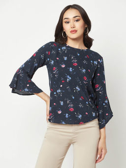 CRIMSOUNE CLUB - Women Navy Blue Floral Printed Top