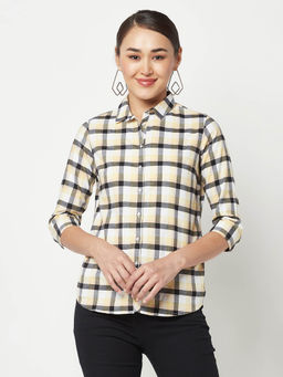 CRIMSOUNE CLUB - Women White Checked Cotton Shirt