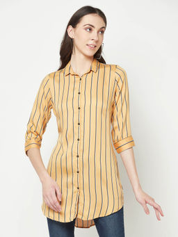 CRIMSOUNE CLUB - Women Orange Vertical Striped Shirt