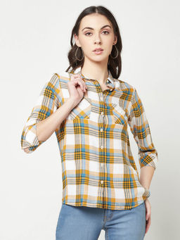 CRIMSOUNE CLUB - Women Mustard Checked Shirt