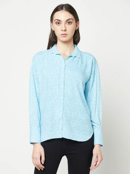 CRIMSOUNE CLUB - Women Cyan Printed Shirt