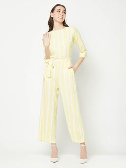 CRIMSOUNE CLUB - Women Yellow Round Neck Jumpsuit (Set of 2)