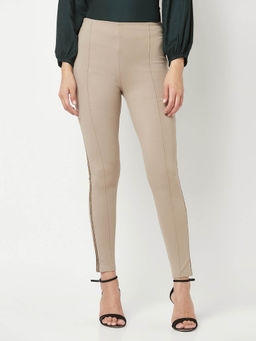 CRIMSOUNE CLUB - Women Beige Slim Trouser