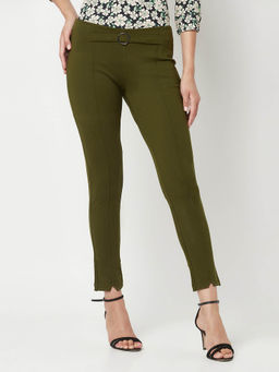 CRIMSOUNE CLUB - Women Olive Slim Trouser