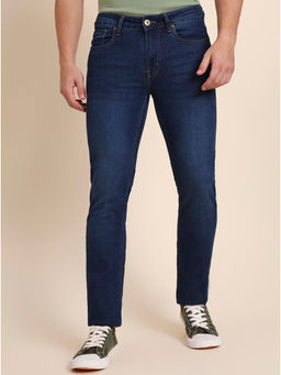 Greenfibre - Blue Cotton Blend Washed Slim Fit Jeans