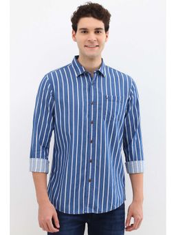 Allen Solly - Men Blue Regular Fit Stripe Full Sleeves Casual Shirt