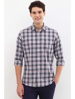 Allen Solly - Men Navy Blue Slim Fit Check Full Sleeves Casual Shirt