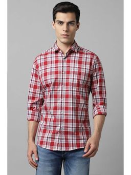 Louis Philippe - Men Red Slim Fit Check Full Sleeves Casual Shirt