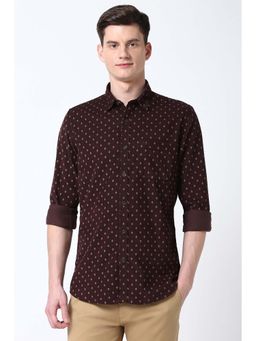 Peter England - Men Maroon Slim Fit Printed Shirt