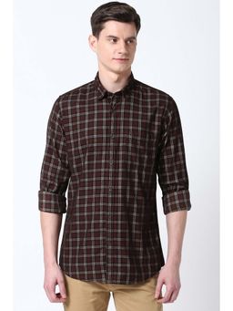 Peter England - Men Maroon Slim Fit Check Shirt
