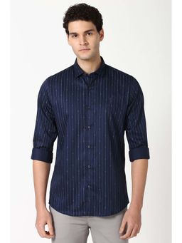 Peter England - Men Navy Blue Slim Fit Stripe Shirt