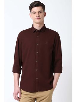 Peter England - Men Maroon Slim Fit Solid Shirt