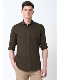 Peter England - Men Olive Slim Fit Solid Shirt