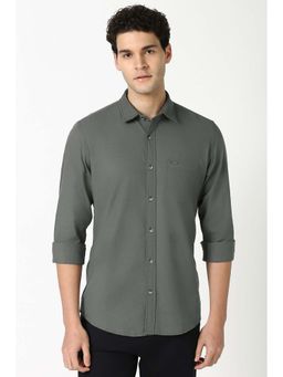 Peter England - Men Grey Slim Fit Textured Shirt