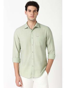 Peter England - Men Green Slim Fit Textured Shirt
